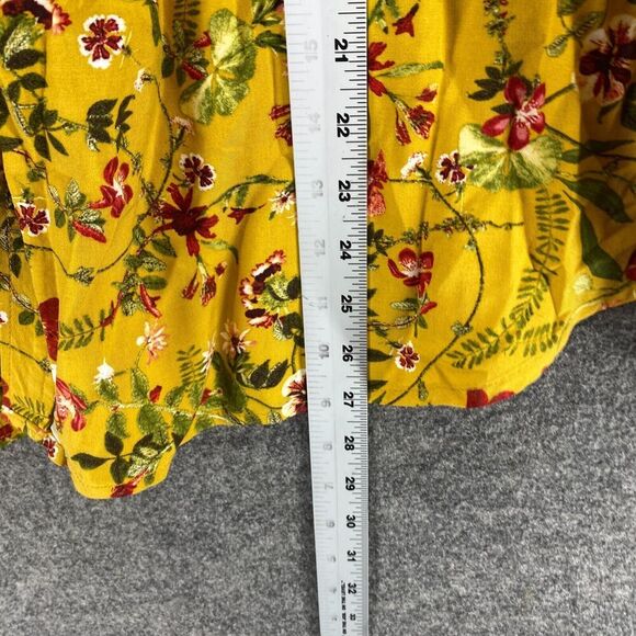 Terra & Sky Blouse Women 1X Plus Yellow V-Neck Tie Up Long Sleeve Rayon Casual - Picture 8 of 9